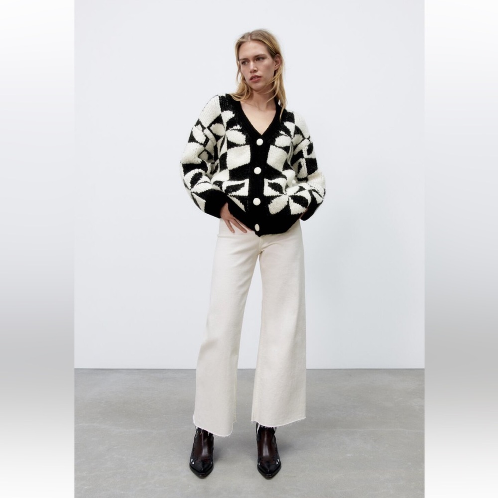 Checkered knit jacquard cardigan